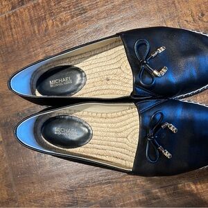 Michael Kors Black Leather Espadrille Flats